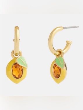 COACH CT087 🍋LEMON🍋 CHARM HUGGIE EARRINGS 🌟NWT🌟